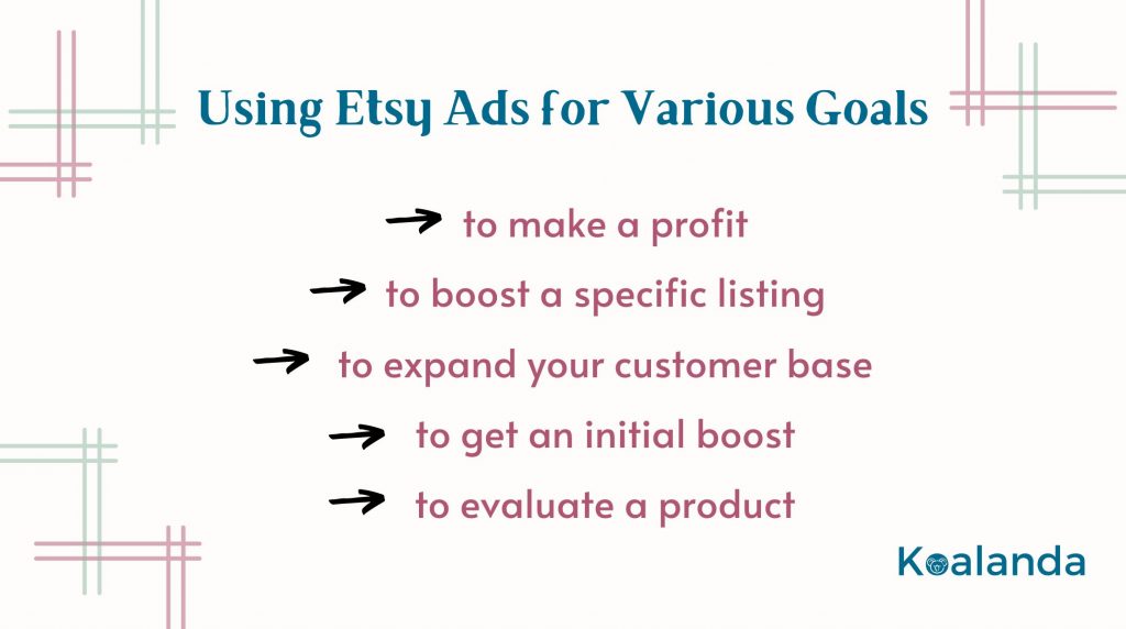 Using Etsy Ads for Various Goals - List