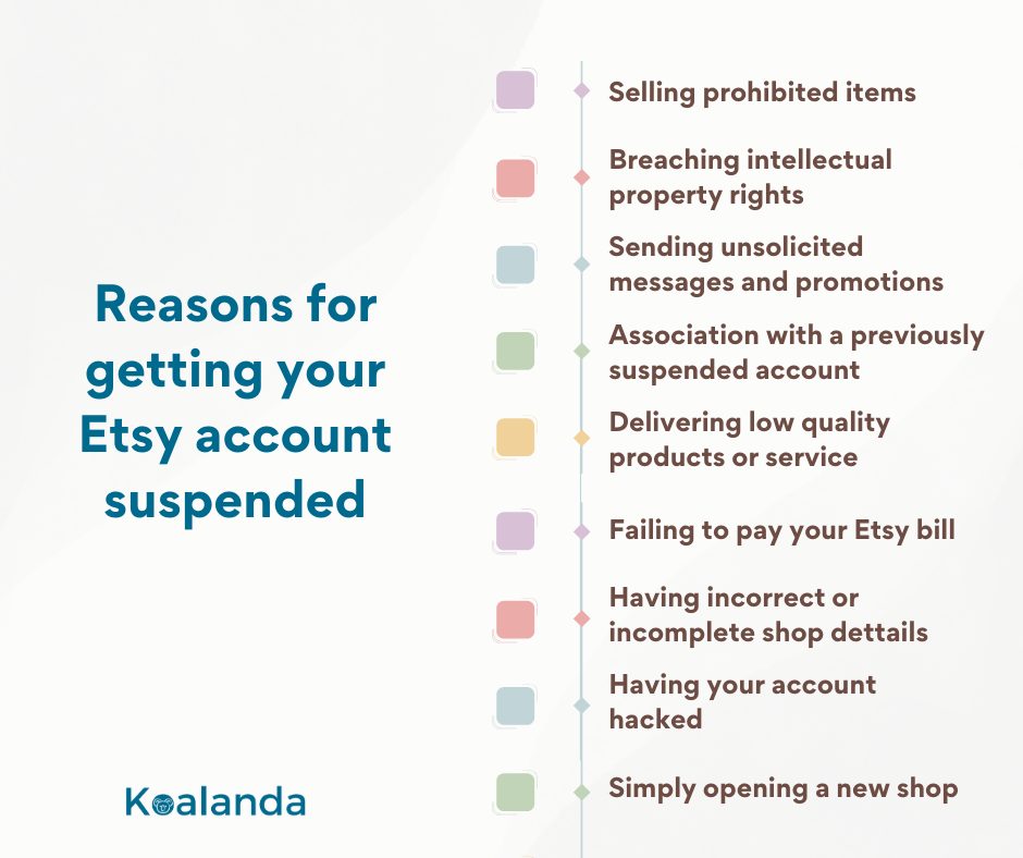 Reasons for getting your Etsy account suspended