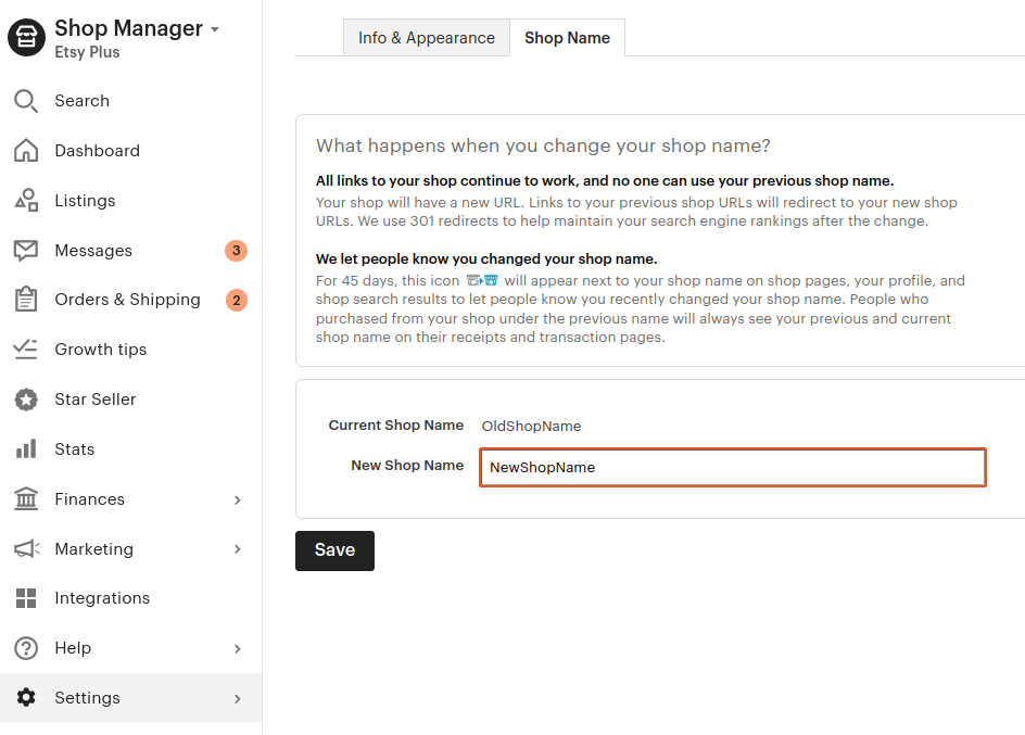 Change your Etsy shop name in the Etsy Shop Manager